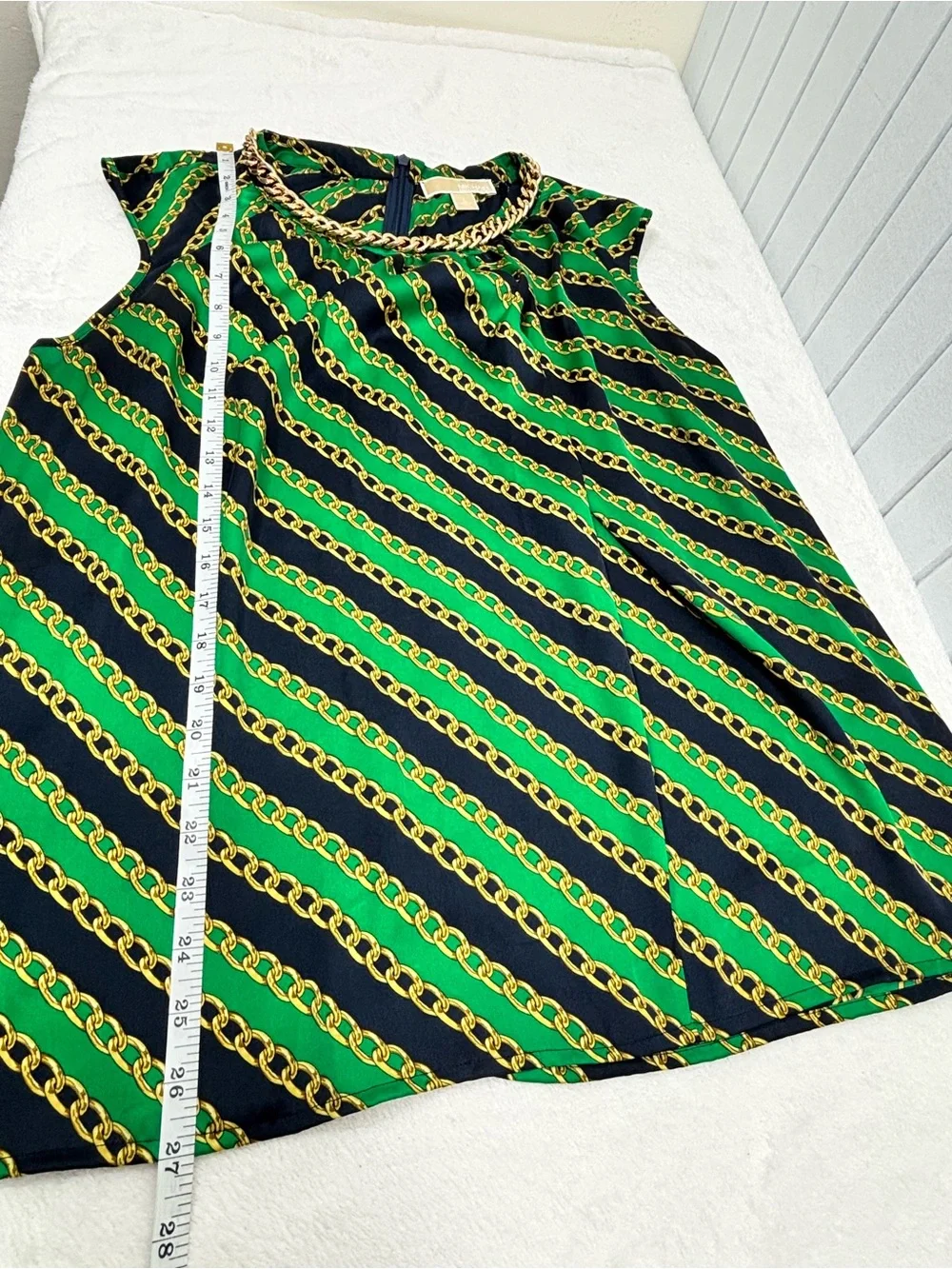 Michael Michael Chain Neck Sleeveless Blouse Green Black Gold Size L